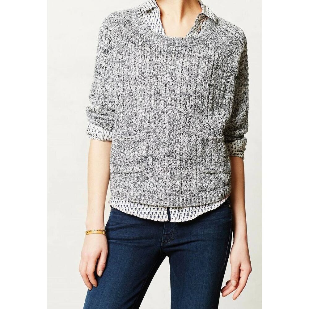 Anthropologie MOTH Marled Cotton Blend Knit Cropped Swing Pullover Sweater